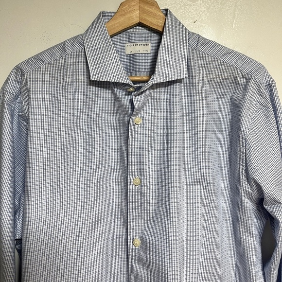 Tiger of Sweden Farrell 5 Slim Fit Dress Shirt 16.5 / 42 Blue Check Cotton - Picture 3 of 8